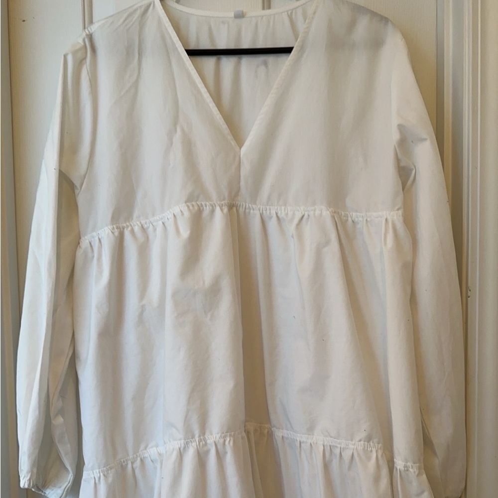 Women’s Long Sleeve White Basic Under Dress